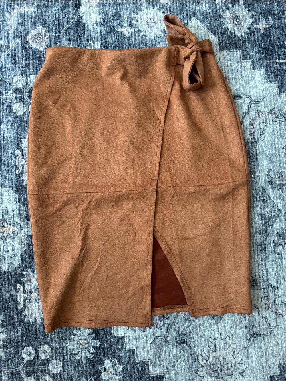 Chestnut Wrap-Front Pencil Skirt with Side Knot